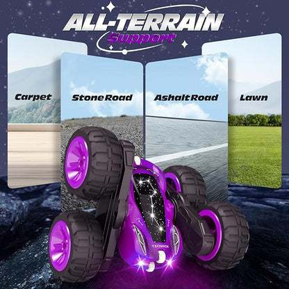 Tecnock Remote Control Car for Kids, 2.4GHz RC Car with USB-C Easy Charging, 4WD Double Sided 360° Rotates and Flips RC Stunt Car, Toys Gift for Boys and Girls