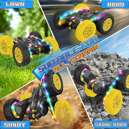 Remote Control Car,RC Cars with sides light strip and Headlights,Double Sided 360 Flips Rotating RC Stunt Car,2.4Ghz All Terrain Toys for Ages 4-6 Kids Toy for Boys Girls Birthday Gift(black)