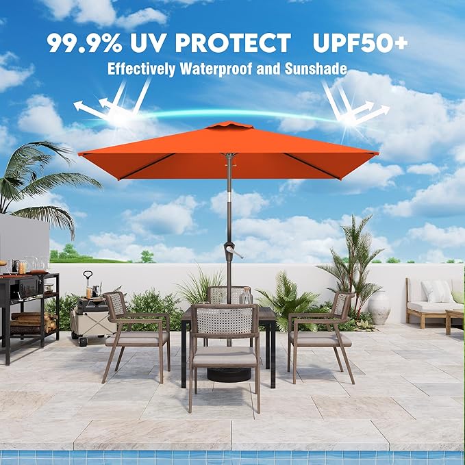 6.5' x 10' Rectangular Patio Umbrellas for Outdoor, Outdoor Table Umbrella, Large Outdoor Patio Umbrellas with 6 Sturdy Ribs for Market, Garden, Pool (Orange)