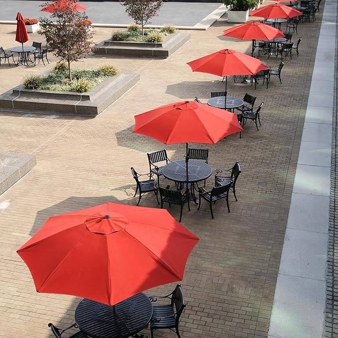 Yaheetech 9FT Outdoor Patio Umbrella Market Table Umbrella Yard Umbrella with Push Button Tilt Crank, 8 Ribs for Garden/Lawn/Deck/Backyard/Beach/Pool, Red