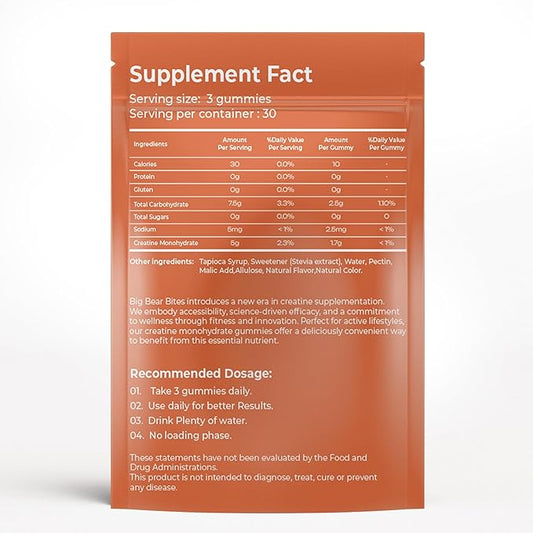 Creatine Monohydrate Gummies for Men & Women | 5000mg of Creatine Gummies per Serving | Sugar Free Gummies, Gluten Free & Halal | Pack of 90 Pre Workout Gummies for Muscle Recovery | Peach Flavor