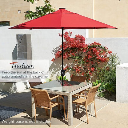 FRUITEAM Solar Patio Umbrella Outdoor LED Umbrella 7 1/2 FT Table Umbrella with Lights Patio Umbrella with with Sturdy Ribs/Crank and Tilt Adjustment for Garden/Poolside/Backyard,