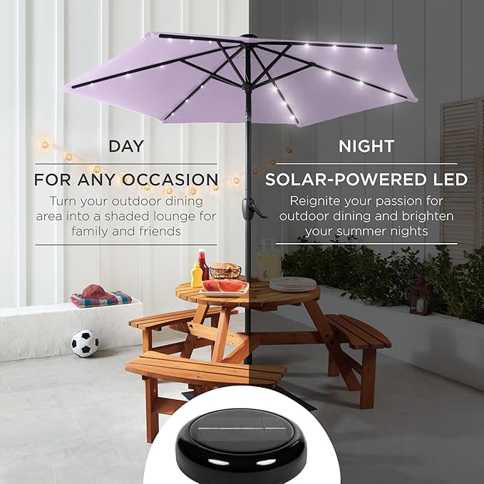 Best Choice Products 7.5ft Outdoor Solar Market Table Patio Umbrella for Deck, Pool w/Tilt, Crank, LED Lights - Lavender