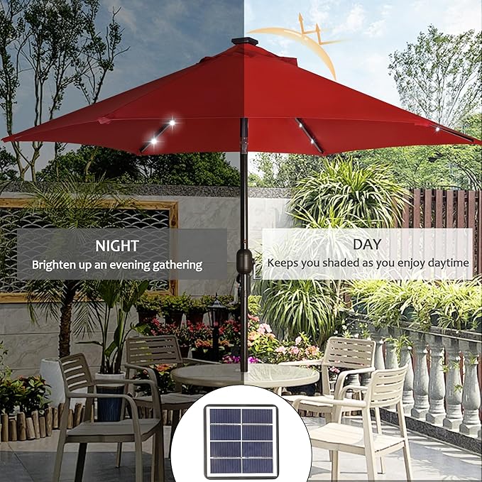 Blissun 7.5 ft Solar Umbrella, 18 LED Lighted Patio Umbrella, Table Market Umbrella