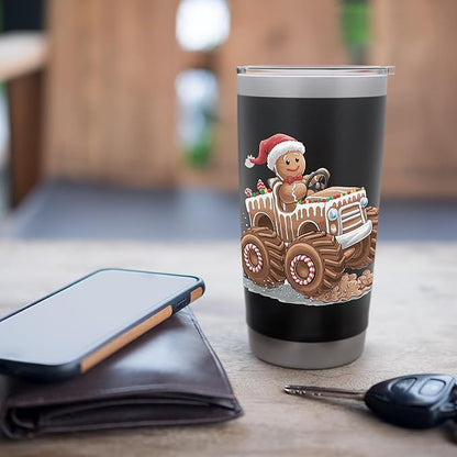 Funny Monster Truck Gingerbread Man Christmas Cookies Boys Stainless Steel Insulated Tumbler