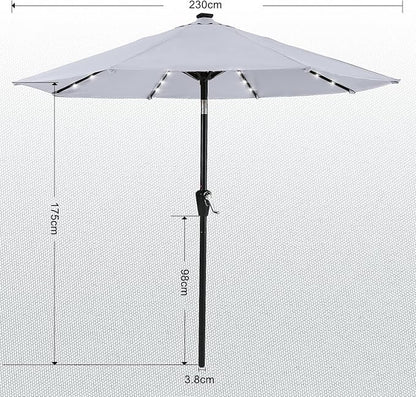 ABCCANOPY Durable Solar Led Patio Umbrellas with 24LED Lights 7.5FT (Light Gray)