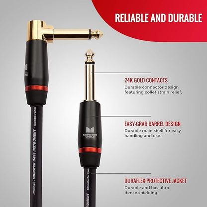 Monster Prolink Monster Bass Istrument Cable: Right Angle to Straight, 21 ft, Angled to Straight 1/4 Plugs