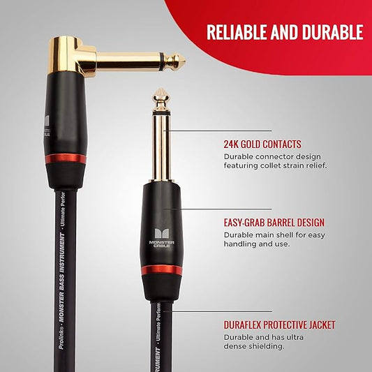 Monster Prolink Monster Bass Istrument Cable: Right Angle to Straight, 21 ft, Angled to Straight 1/4 Plugs
