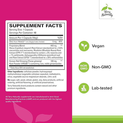 Terry Naturally HRG80 Red Ginseng Female Sexual Enhancement - Dietary Supplement for Circulation, Endurance & Energy Support - Vitality Support with Ashwagandha, Red Ginseng & Zinc - 48 Capsules