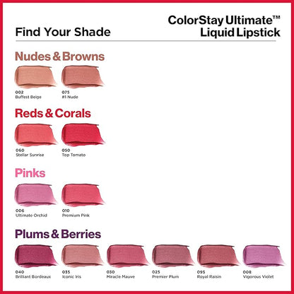 Revlon ColorStay Ultimate Liquid Lipstick, Longwear Rich Lip Colors, Wears for Up to 24 Hours, Satin Finish, 035 Iconic Iris, 0.1 fl oz