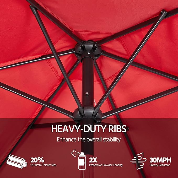 Yaheetech Patio Umbrella, 10FT Outdoor Table Market Umbrella with Push Button Tilt and Crank & Sturdy Ribs, Yard Sun Shade for Garden, Deck, Backyard, Pool, Red