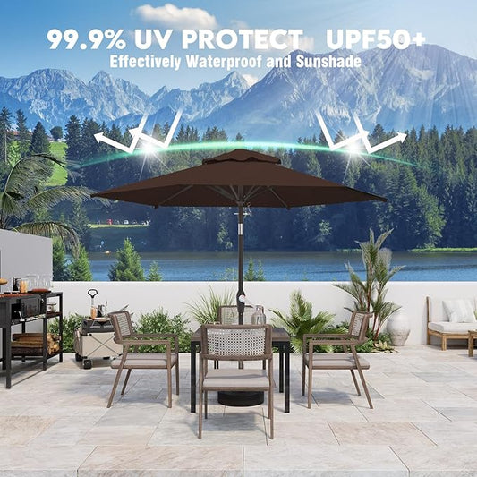 7.5FT Patio Umbrella Table Market Umbrella w/Tilt and Crank Heavy-Duty Round Outdoor Umbrellas for Garden, Deck, Backyard, Pool and Beach, Brown