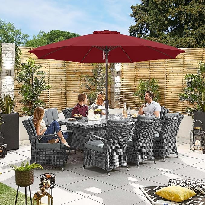 ABCCANOPY 10FT Patio Umbrella, Outdoor Waterproof Table Umbrella with Push Button Tilt and Crank, 8 Ribs UV Protection Pool Umbrella for Garden, Lawn, Deck & Backyard (Burgundy)