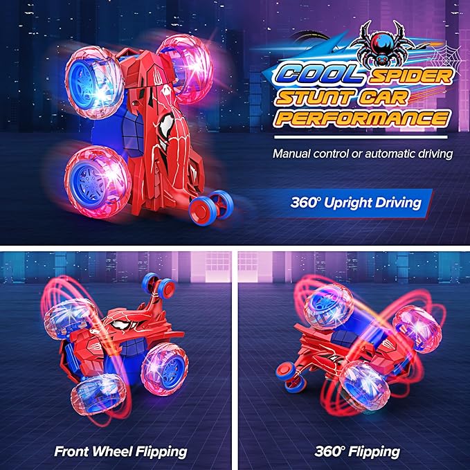 Remote Control Car, RC Car Toys for Boys Ages 3-10, Fast Stunt Monster Truck with 360° Rotating & 4WD Wheel Lights, 2.4Ghz RC Hobby Crawler, Cool Toys Birthday Gifts for 4 5 6 7 8 9 10 Year Olds Kids