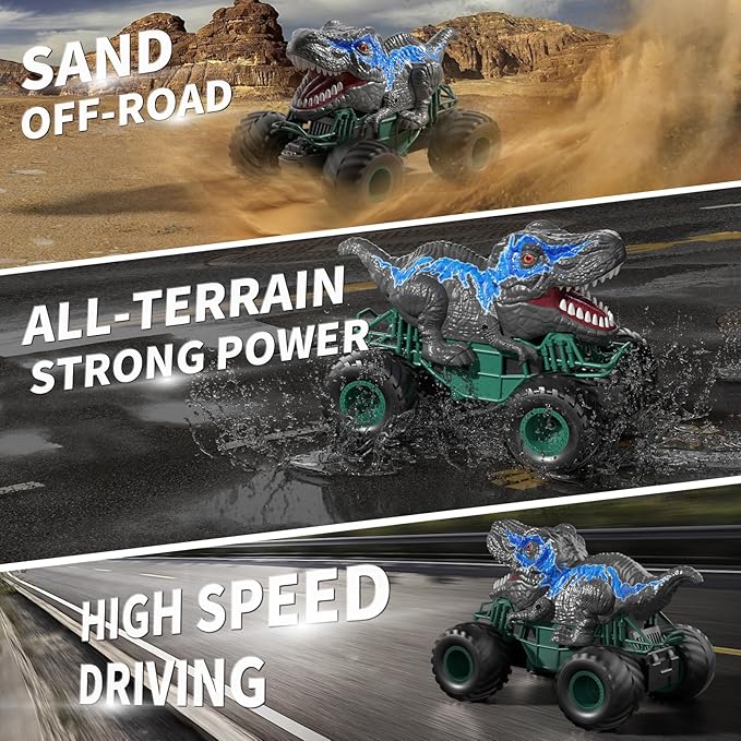 Bennol 2.4GHz Dinosaur Remote Control Car Toys for Kids Boys 4-7 5-7 8-12, RC Dinosaur Car Toys with Light, Sound, Spray, Indoor Outdoor Toys Gifts for 3 4 5 6 Year Old Boys, RC Car Toys for Boys