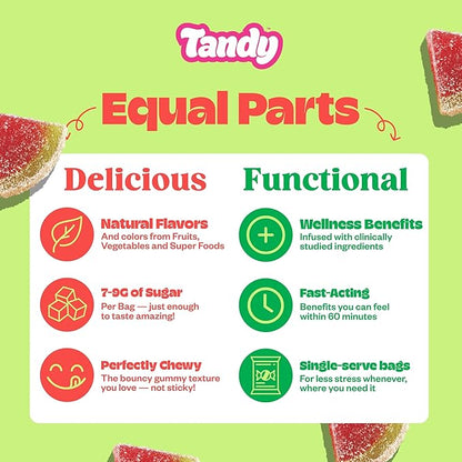 Tandy Mellow Melons L-Theanine Gummies I Relaxation Gummies with Refreshing Watermelon Flavor I Calming Gummies for Adults I Gluten-Free Fast-Acting Dietary Supplement Gummy I 6-Pack