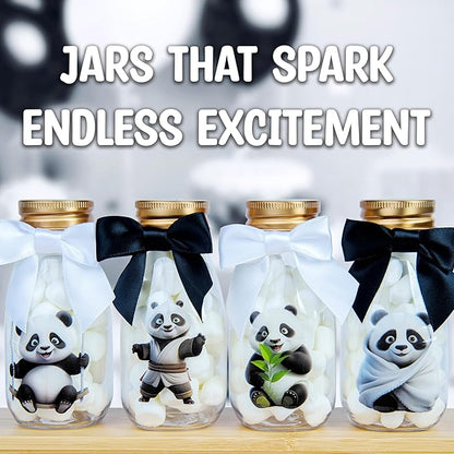 Small 12 Pack Panda Party Favors - DIY Candy Jars with Ribbons and Stickers - Party Decoration Bottles for Birthday, School Classroom, and Baby Shower - Panda Table Centerpieces for Kids