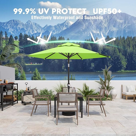7.5FT Patio Umbrella Table Market Umbrella w/Tilt and Crank Heavy-Duty Round Outdoor Umbrellas for Garden, Deck, Backyard, Pool and Beach, Apple Green