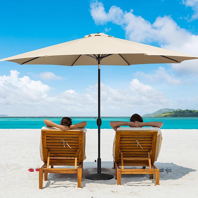 Yaheetech 11FT Patio Umbrella Outdoor Market Table Umbrella with Push Button Tilt & Crank for Garden/Lawn/Deck/Backyard/Pool/Beach, 8 Ribs, Tan