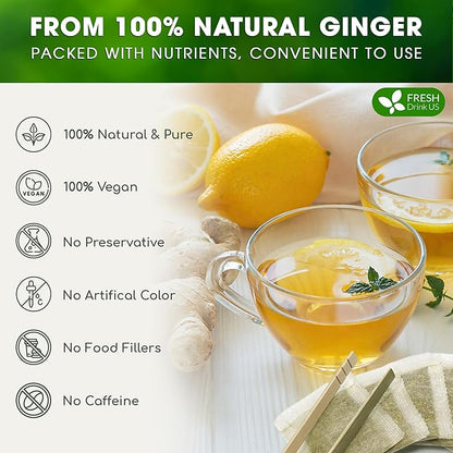 FRESHDRINKUS Premium 120 Ginger Tea Bags, 100% Natural & Pure from Ginger Roots, Ginger Tea, Ginger Herbal Tea. Ginger Tea. No Sugar, No Caffeine, No Gluten, Vegan.