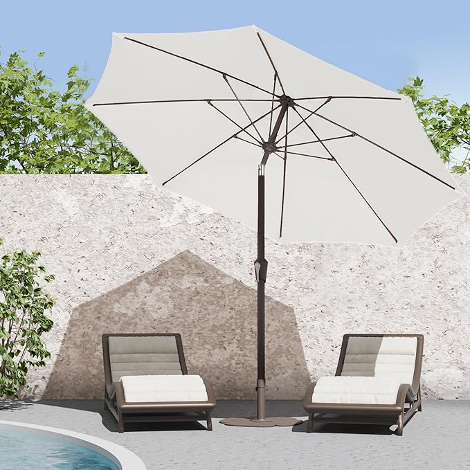 PatioKingdom 9FT Patio Outdoor Umbrella-UPF 50+ Sun Shade with Wind Vent, Push-Button Tilt & Smooth Crank Lift, Rust-Resistant Fiberglass Frame for Garden, Backyard,Yard