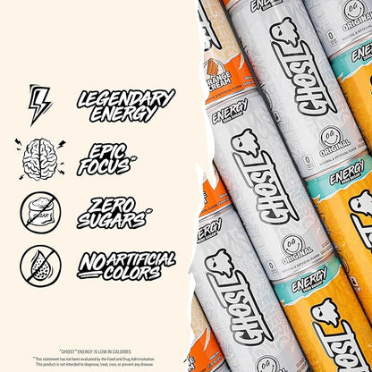 GHOST Energy Drink - 24-Pack, Orange Cream, 8.4oz - Energy & Focus & No Artificial Colors - 100mg of Natural Caffeine, L-Carnitine & Taurine - Gluten-Free & Vegan
