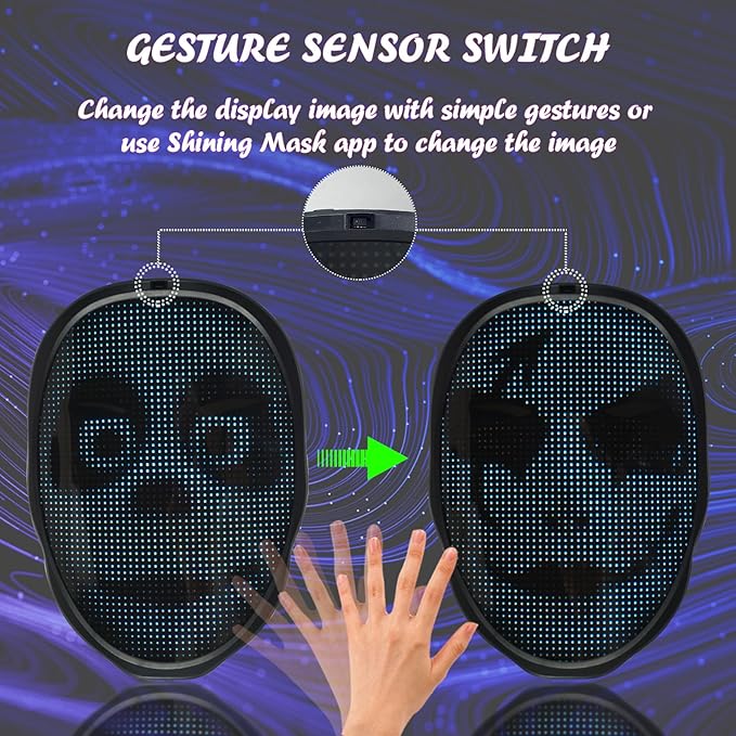 Depointer Life Led Mask with Rechargeable Bluetooth-compatible App Controlled, Customizable Shining Mask, Lighted Face Transforming Mask, unisex-child