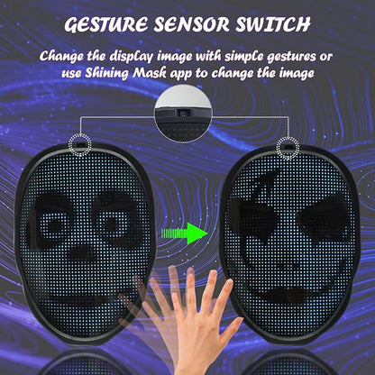 Depointer Life Led Mask with Rechargeable Bluetooth-compatible App Controlled, Customizable Shining Mask, Lighted Face Transforming Mask, unisex-child