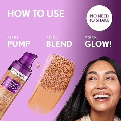 Covergirl Simply Ageless Skin Perfector Essence Foundation, 30 Light-Medium, Tinted Skin Perfector, Skincare Makeup Hybrid, Sheer Tint, Radiant Finish, Skin-Like Finish, Vegan Formula, 1.0oz