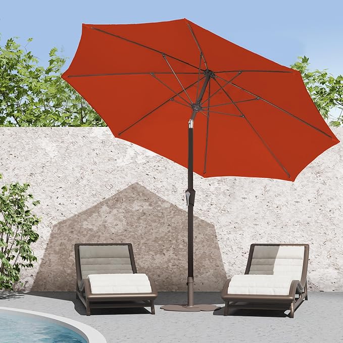 PatioKingdom 9FT Patio Outdoor Umbrella-UPF 50+ Sun Shade with Wind Vent, Push-Button Tilt & Smooth Crank Lift, Rust-Resistant Fiberglass Frame for Garden, Backyard,Yard