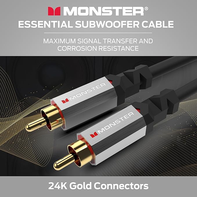 Monster Essentials Premium Subwoofer Cable Connector for Home Theaters and Cars, RCA Subwoofer Audio Cable, 13.1ft