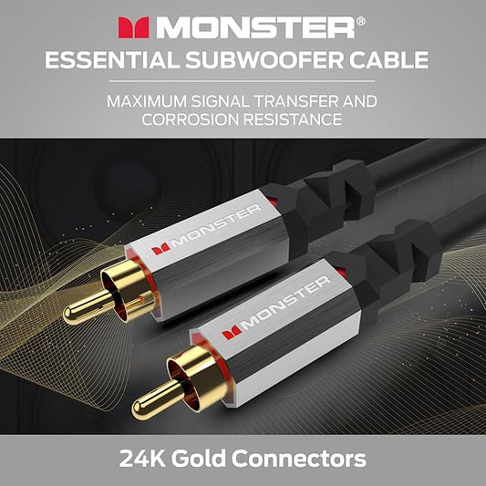 Monster Essentials Premium Subwoofer Cable Connector for Home Theaters and Cars, RCA Subwoofer Audio Cable, 13.1ft