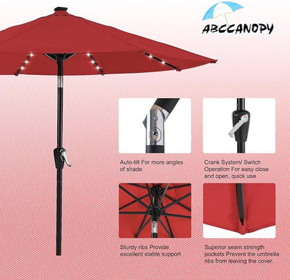 ABCCANOPY Durable Solar Led Patio Umbrellas with 32LED Lights 9FT (vermilion)