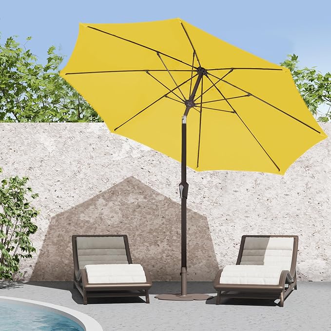 PatioKingdom 9FT Patio Outdoor Umbrella-UPF 50+ Sun Shade with Wind Vent, Push-Button Tilt & Smooth Crank Lift, Rust-Resistant Fiberglass Frame for Garden, Backyard,Yard