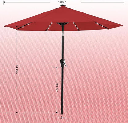 ABCCANOPY Durable Solar Led Patio Umbrellas with 32LED Lights 9FT (vermilion)