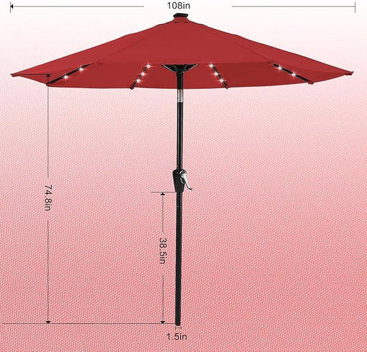 ABCCANOPY Durable Solar Led Patio Umbrellas with 32LED Lights 9FT (vermilion)