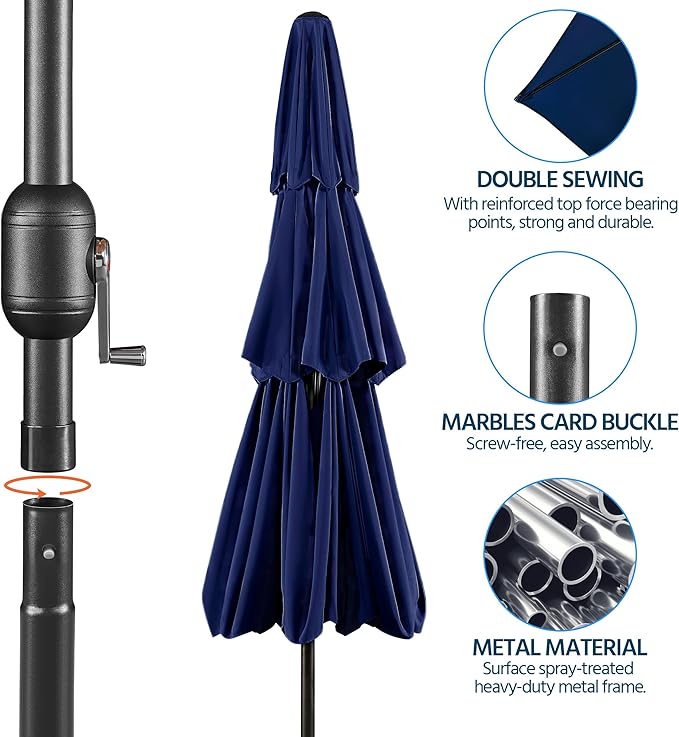 Yaheetech 3-Tier Patio Parasol 10ft Vented Outdoor Table Umbrella Double-layer Cloth & Large Shade for Yard/Garden/Park/Garden Navy Blue