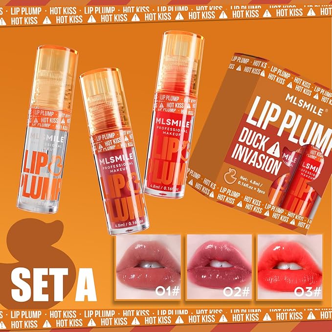3 Colors Duck Lip Plumper Gloss,High Pigment Plumping Lip Gloss,Hydrating Lip Glow Oil, Lip Balm for women, Vegan Lip Makeup,Lip Stick Set for Women.Lip Care Oil Set.(Set A)