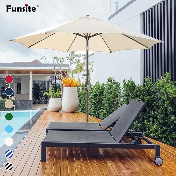 7.5Ft/9Ft Patio Umbrella, UV Protect Pool Umbrella with Heavy Duty Pole,Outdoor Umbrella with Push Botton Tilt & Crank