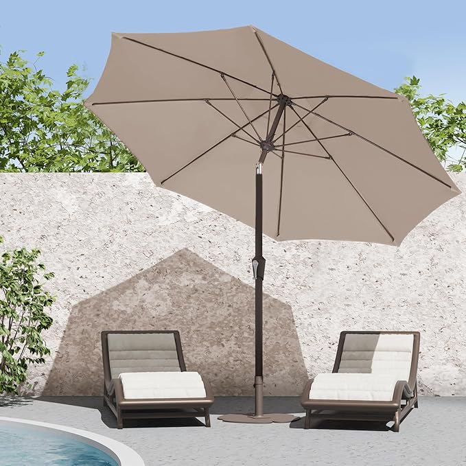 PatioKingdom 9FT Patio Outdoor Umbrella-UPF 50+ Sun Shade with Wind Vent, Push-Button Tilt & Smooth Crank Lift, Rust-Resistant Fiberglass Frame for Garden, Backyard,Yard