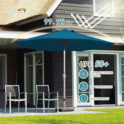 PatioKingdom 9FT Patio Outdoor Umbrella-UPF 50+ Sun Shade with Wind Vent, Push-Button Tilt & Smooth Crank Lift, Rust-Resistant Fiberglass Frame for Garden, Backyard,Yard