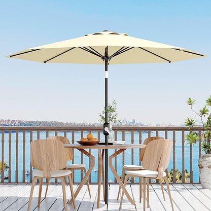 9Ft Patio Umbrella - 8 Sturdy Ribs Outdoor Table Umbrella with Crank Lift & Push Button Tilt - Market Umbrella for Pool, Deck, Yard, Garden - Beige