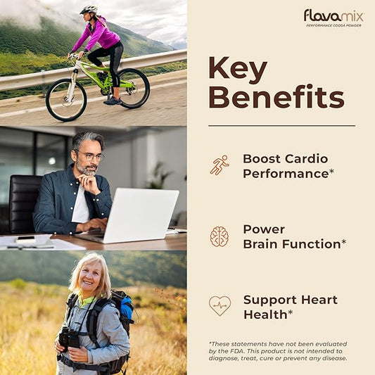 FlavaMix Performance Cocoa Powder | 900mg of Cocoa Flavanols | Promotes Heart & Brain Function | Boosts Nitric Oxide | Plant Based, Zero Sugar | 31 Servings