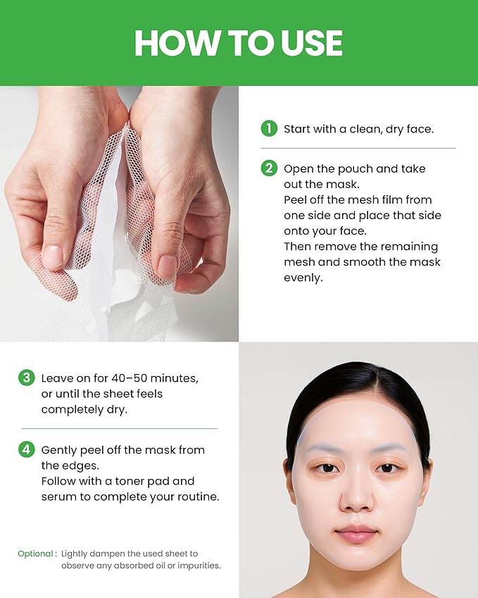 Trouble Patch Mask – Korean Face Sheet Mask for Blemish-Prone Skin, Calming & Hydrating Skincare for Oil Control (20ml x 4 Sheet Masks)
