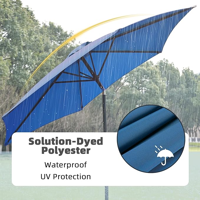 9FT Outdoor Patio Umbrella with Push Button Tilt and Crank, Beach Umbrella for Sun Shades, Market Umbrella with 6 Sturdy Metal Ribs, UV Resistant Waterproof for Garden, Backyard, Deck, Pool