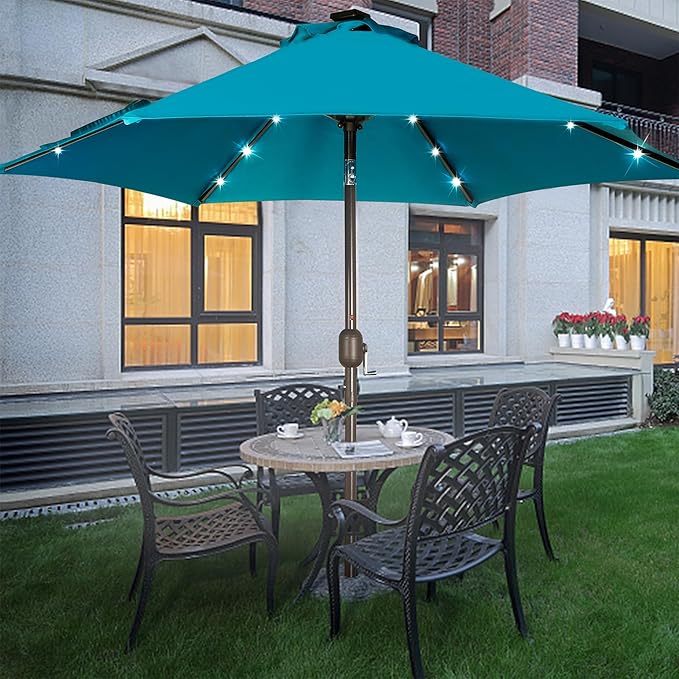 Blissun 7.5 ft Solar Umbrella, 18 LED Lighted Patio Umbrella, Table Market Umbrella
