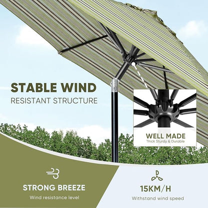Tempera Patio Market Outdoor Table Umbrella with Push Button Tilt and Crank,Large Sun Umbrella with Sturdy Pole&Fade resistant canopy,Easy to set
