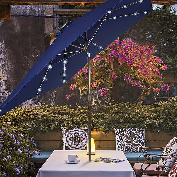 Blissun Rectangular Patio Umbrella, Table Market Umbrella with Tilt and Crank, Outdoor Umbrella for Garden, Deck, Backyard, Pool and Beach