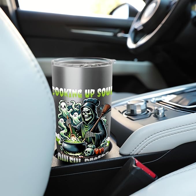 Halloween Fire Ice Skull Creepy Monster Mask Horror Stainless Steel Insulated Tumbler