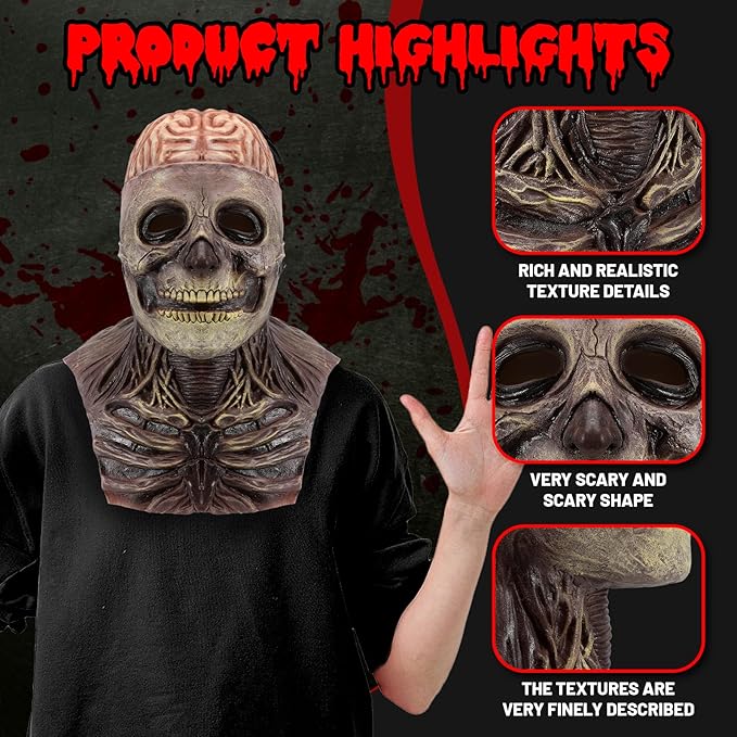 Skull Mask - Scary Full Head Skeleton Headgear - Realistic Halloween Cosplay Latex Horror Mask